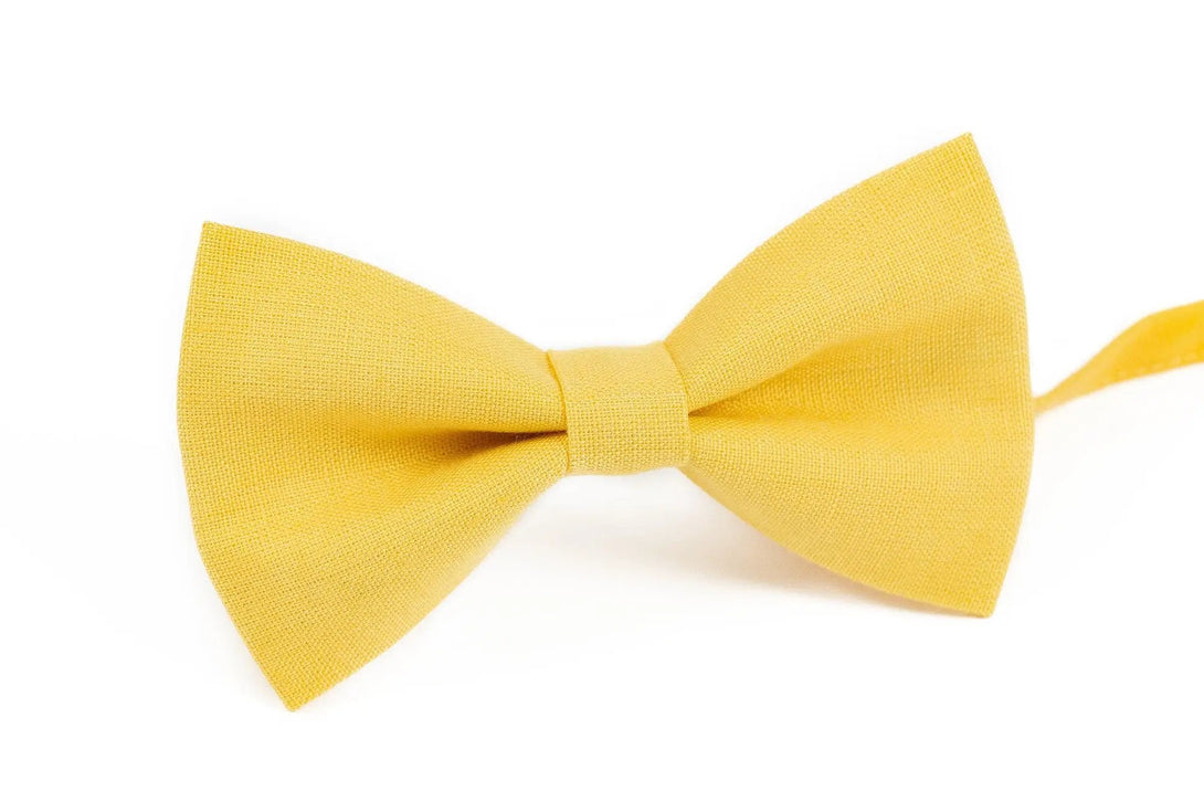 Bright Yellow color linen groomsmen tie for weddings / Daddy and son bow ties for fathers day gift