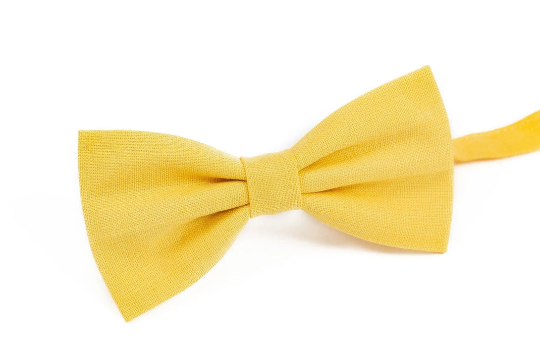 Bright Yellow color linen wedding bow ties for groomsmen / Anniversary gift for husband or boyfriend