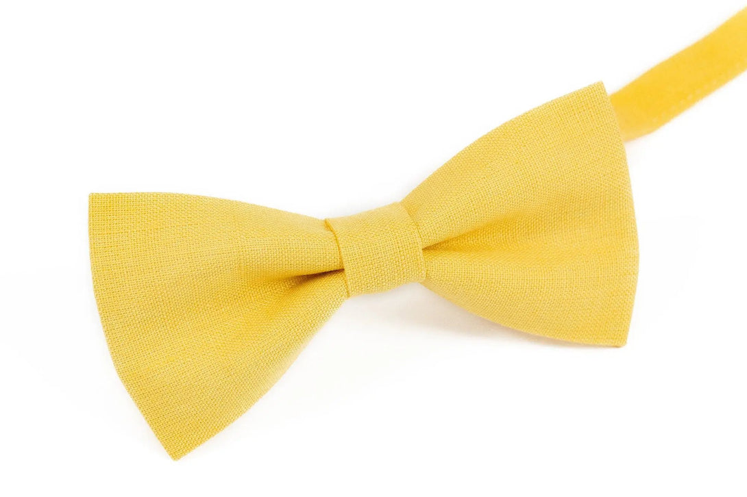 Bright Yellow color linen men's ties available with matching pocket square / Wedding neckties for groomsmen