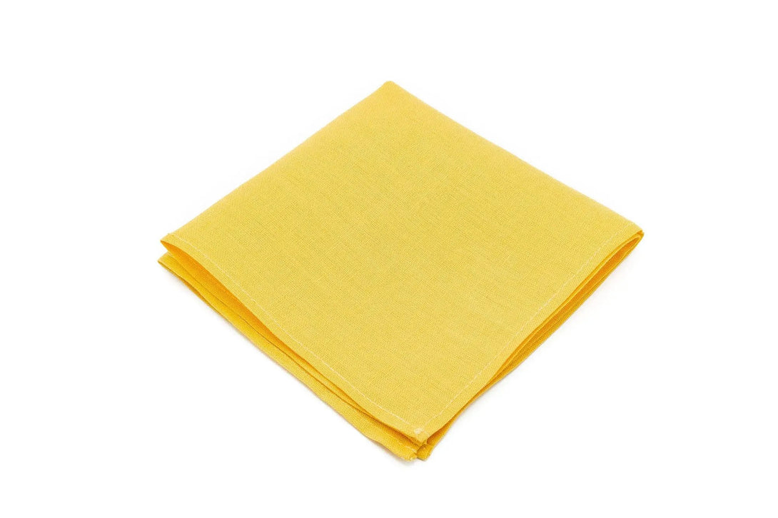 Bright Yellow color linen men's ties available with matching pocket square / Wedding neckties for groomsmen