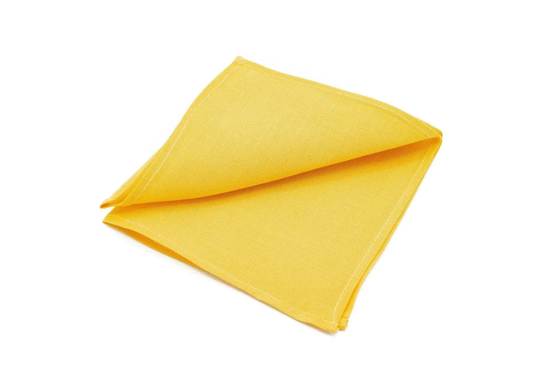 Bright Yellow color linen men's ties available with matching pocket square / Wedding neckties for groomsmen