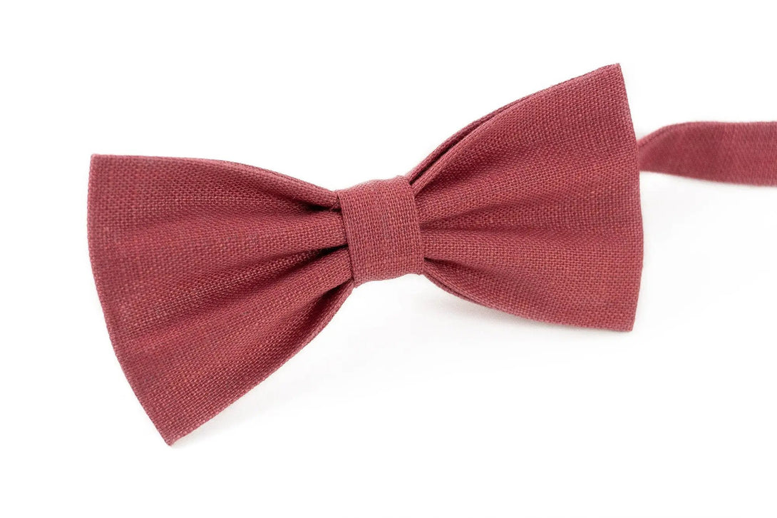 Dark rose butterfly linen bow ties for men and baby boys / Chianti rose groomsmen bow ties for weddings