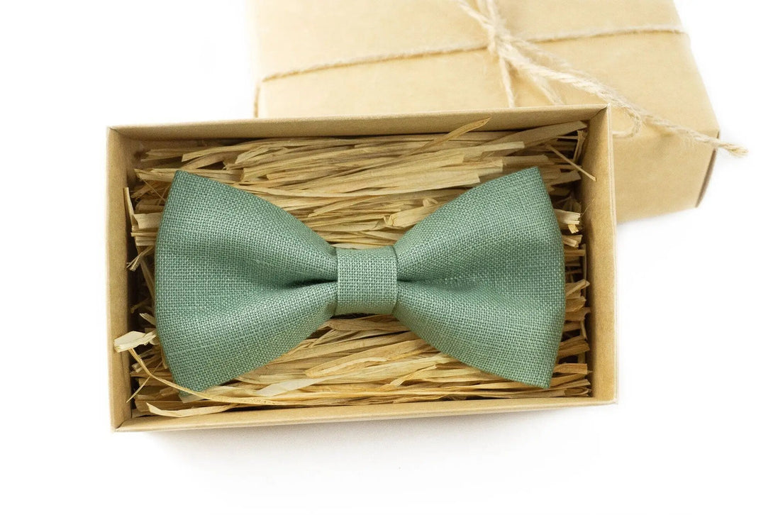 Sage green men's bow ties for rustic wedding / Wedding skinny or slim neckties for groomsmen gift