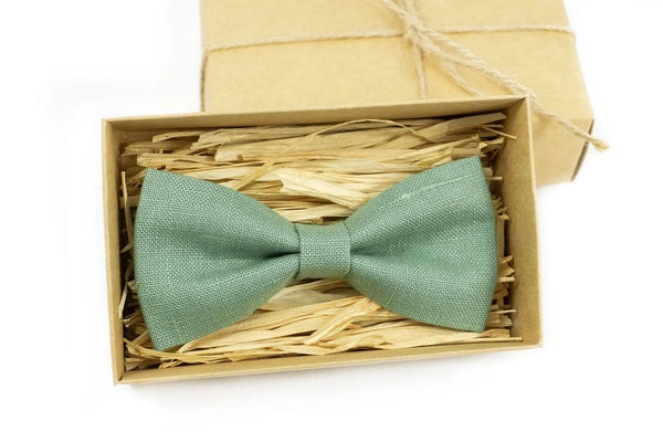 Sage green linen wedding bow ties for men / Unique anniversary gift for men or husband