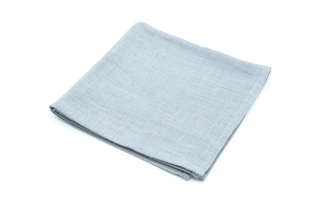 Dusty blue color linen pocket square / handkerchief available with skinny slim or standard groomsmen neckties for weddings