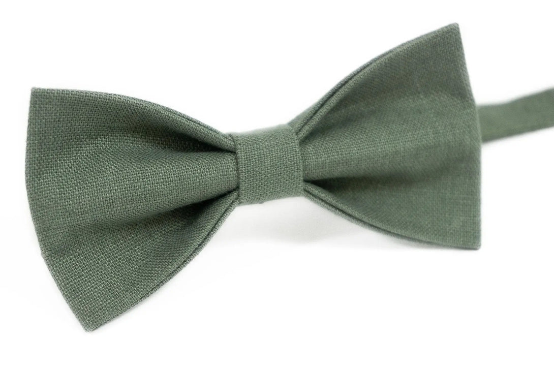 Pine green color pre-tied linen best men ties / Hunter green bow ties for men or boys and slim or skinny neckties