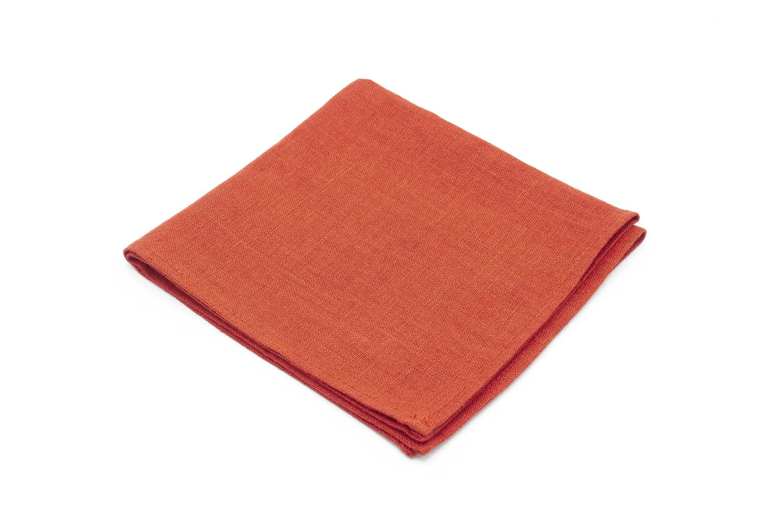 Red brick color linen pocket square / handkerchief available with matching bow tie or necktie / Groomsmen necktie for wedding