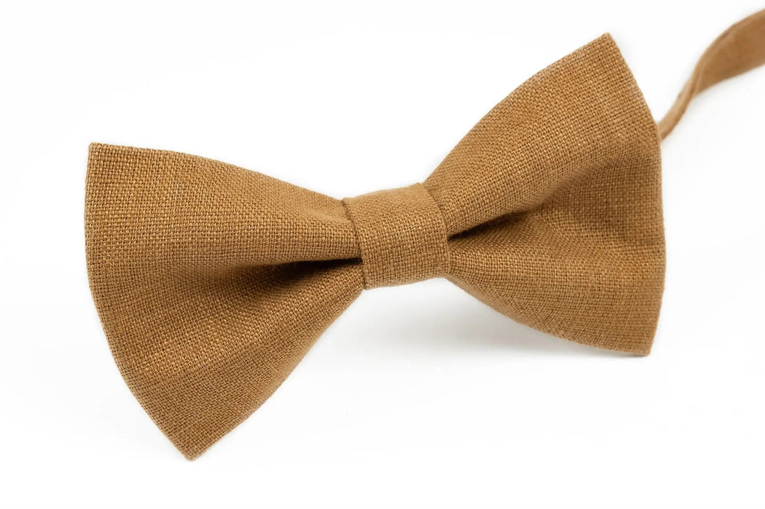 Camel color wedding bow ties for groomsmen proposal gift / Linen Bow ties for men and baby toddler boys