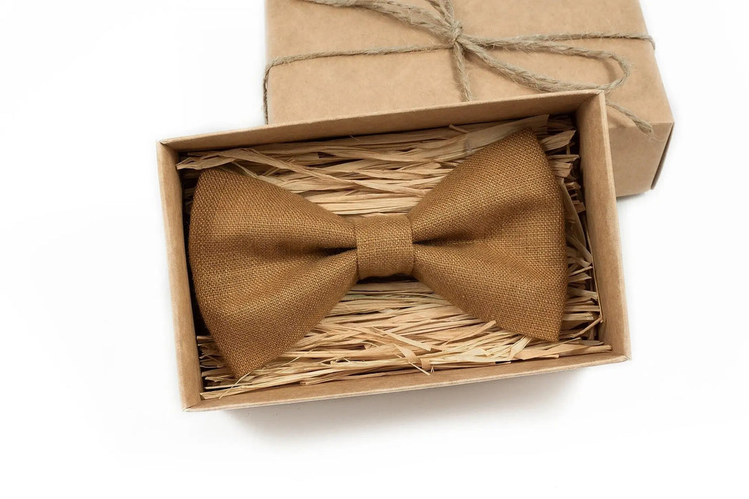 Camel color wedding bow ties for groomsmen proposal gift / Linen Bow ties for men and baby toddler boys