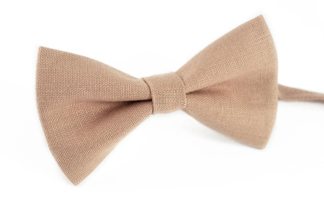 Taupe color linen best men ties for weddings / Light brown pre-tied daddy and son bow ties for fathers day gift