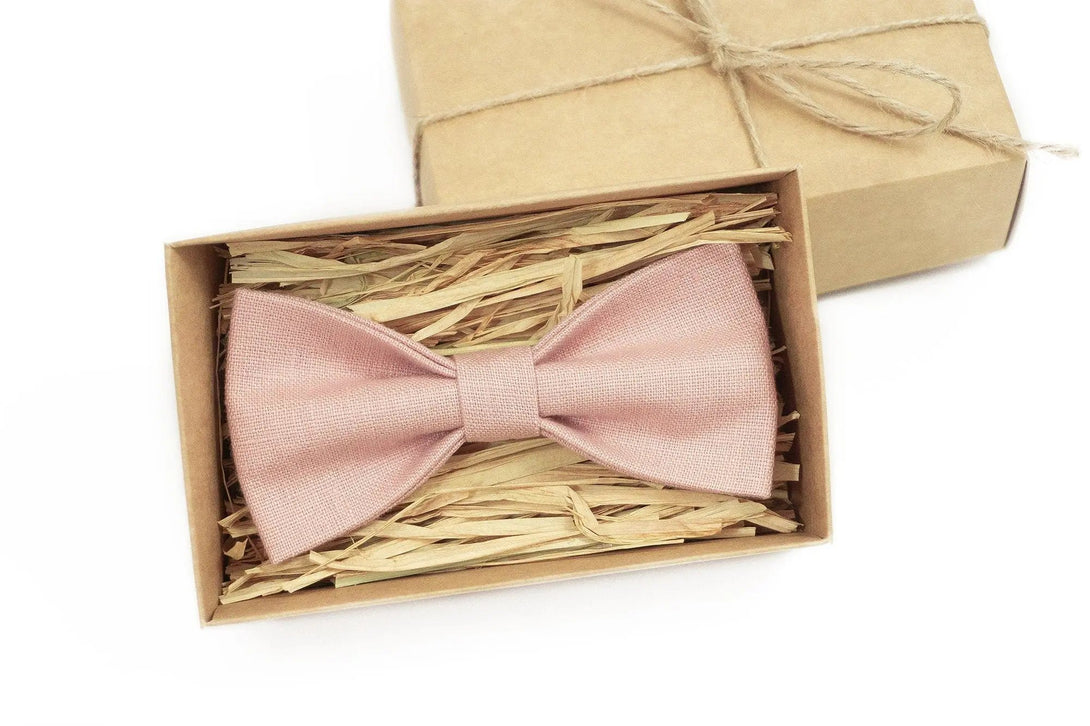 Dusty pink handmade linen mens bow ties / Classic wedding bow ties for groomsmen proposal gift