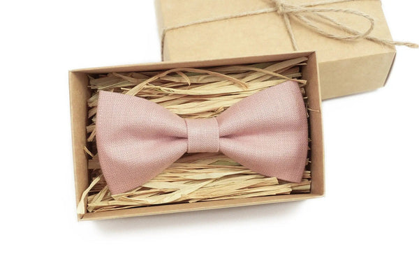 Dusty pink classic pretied bow ties for men and toddler boys / Groomsmen linen bow ties for weddings