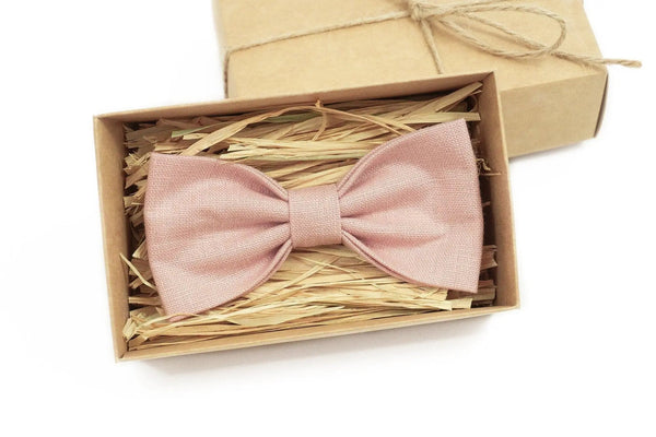 Dusty pink linen bow ties for men and baby boys / Pre-tied bow ties available with matching pocket square