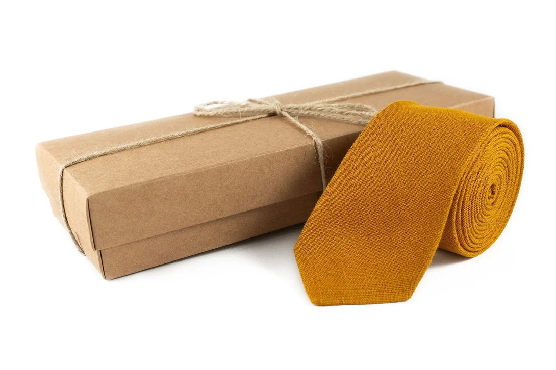 Mustard color pre-tied ties for men and toddler baby boys available with matching pocket square / Gift for men