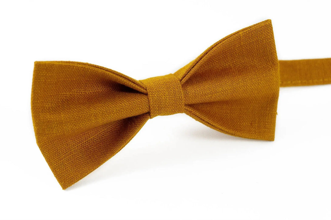 Mustard color linen best men ties for weddings / Daddy and son bow ties for fathers day gift for men