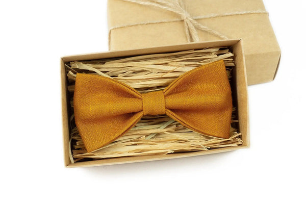 Mustard color linen best men ties for weddings / Daddy and son bow ties for fathers day gift for men