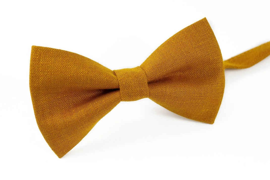 Mustard color linen bow ties for men and handmade wedding neckties for groomsmen gift / Birthday gift for men