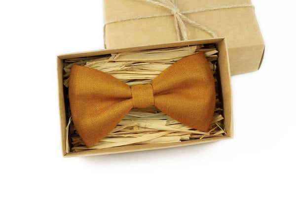 Mustard color linen bow ties for men and handmade wedding neckties for groomsmen gift / Birthday gift for men