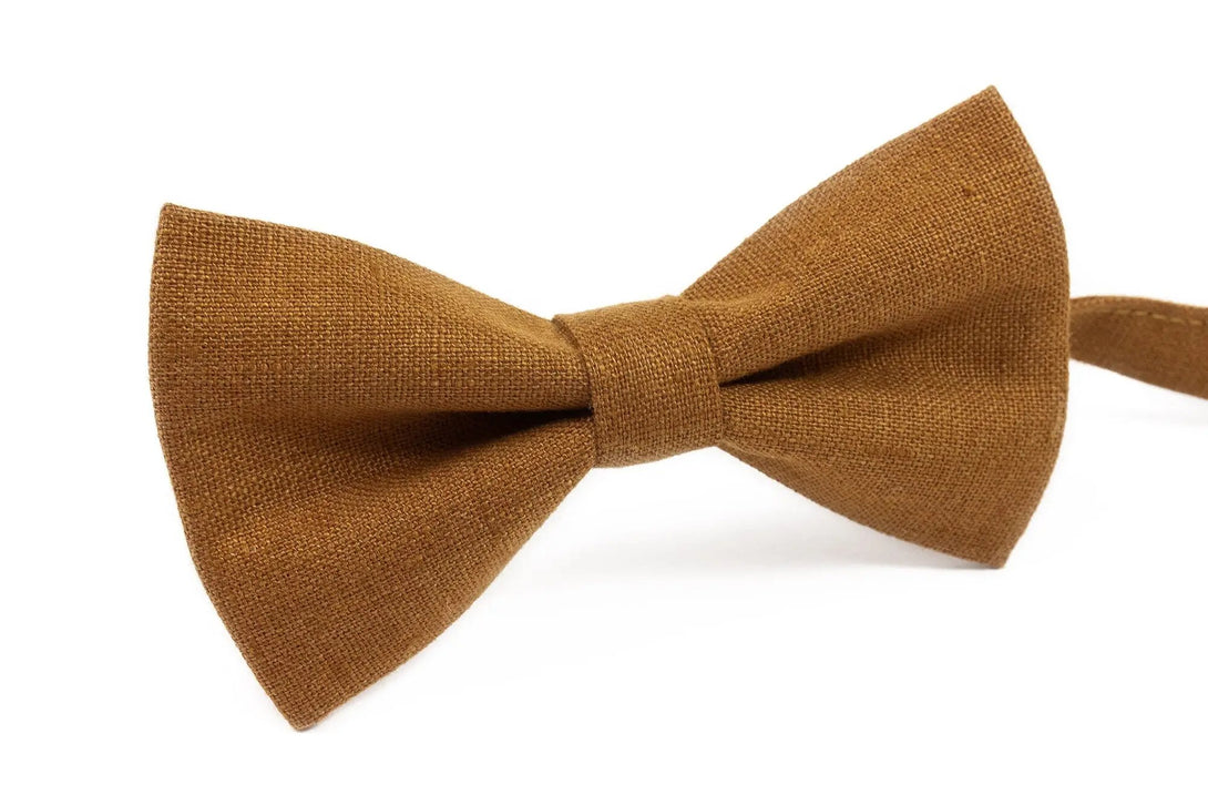 Cinnamon brown men's bow ties for wedding / Groomsmen bow ties made from eco-friendly linen