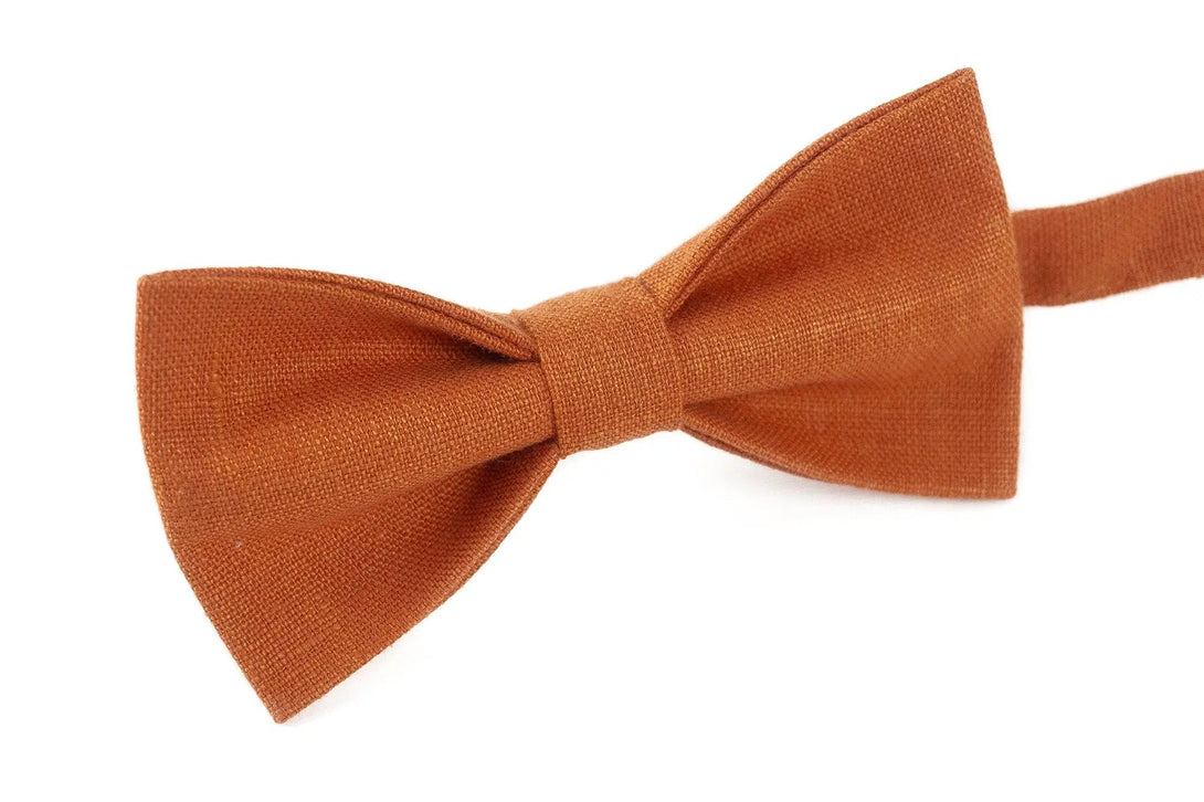 Burnt orange linen pre-tied ties for men and toddler boys / Groomsmen neckties for weddings