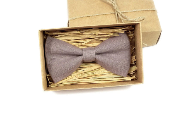 Dark Mauve pre-tied linen men's bow ties available with matching handkerchief / Wedding necktie for groomsmen