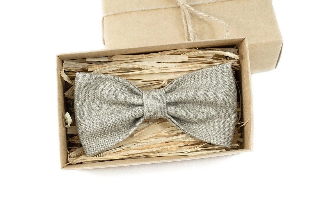 Natural linen color wedding bow tie for groomsman proposal gift / Unique anniversary gift for husband or boyfriend