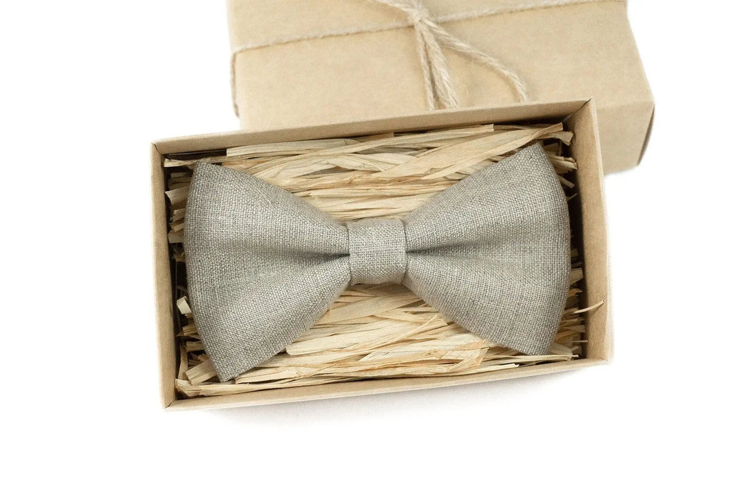 Natural linen color handmade daddy and son bow ties for fathers day gift / Best man tie for rustic weddings