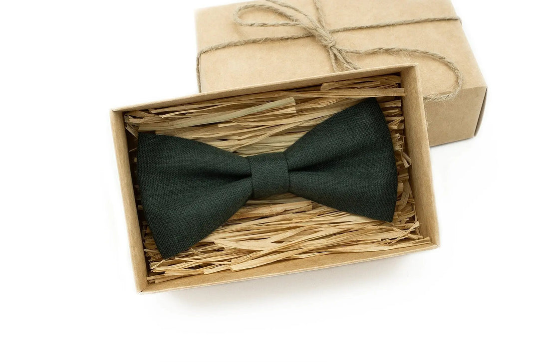 Smoke Pine color classic best men ties for weddings available with pocket square / Pre-tied dark pine ring bearer and baby boys bow ties