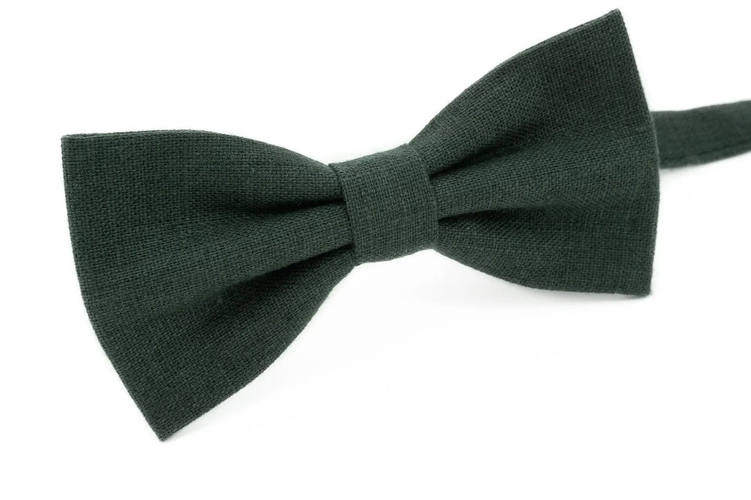 Smoke Pine color linen bow ties for men and baby boys / Pre-tied smoke pine bow ties available with matching pocket square