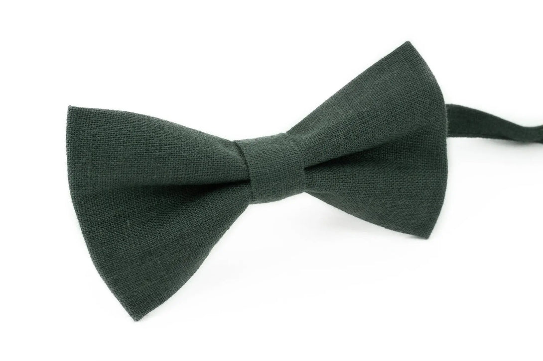 Smoke Pine color linen groomsmen bow ties for weddings / Unique gift for men husband or boyfriend / Forest green ties