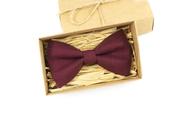 Plum color linen bow ties for men and baby toddler boys / Future husband gift from bride