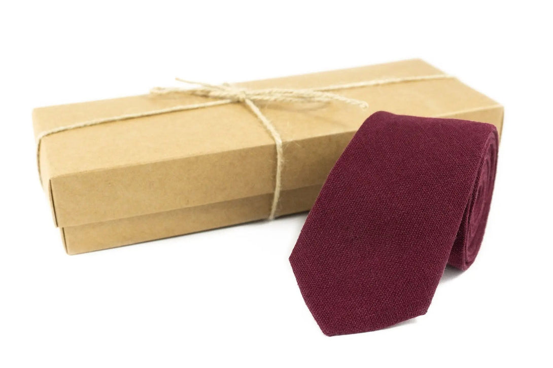 Plum color pre-tied linen ties for men / Handmade skinny slim or standard necktie for man