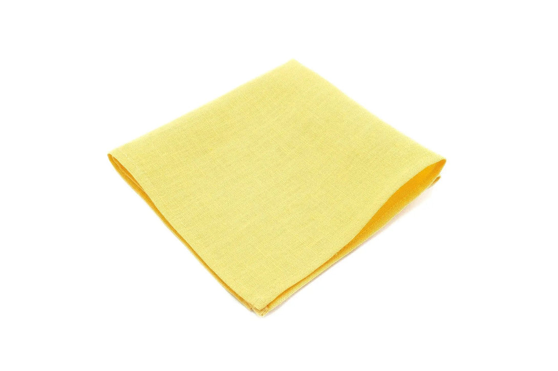 Yellow color linen pocket square / handkerchief available with skinny slim or standard groomsmen neckties for weddings