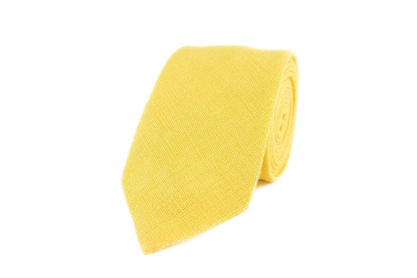 Yellow linen wedding necktie for groomsmen proposal gift available with matching handkerchief