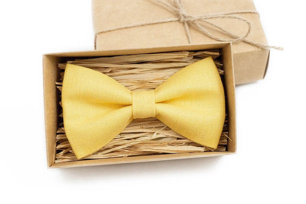 Yellow linen best men ties for groomsmen proposal gift / Wedding bow ties and neckties for groom and ring bearer boys