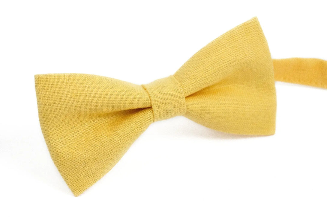 Yellow linen classic groomsmen and groom bow ties for wedding / Pre-tied bow ties for men and baby boys