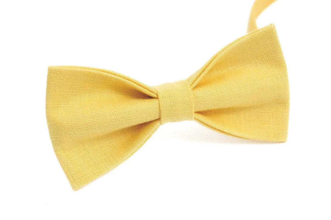 Yellow linen pre-tied wedding ties for men / Unique handmade daddy and son bow ties for fathers day gift