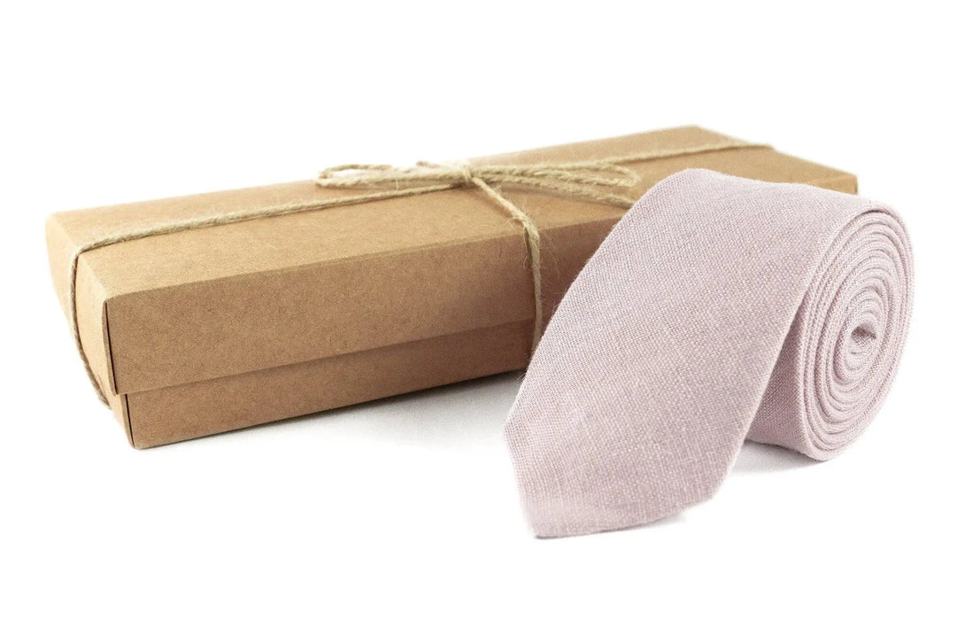 Dusty rose color linen pocket square / handkerchief available with skinny slim or standard groomsmen neckties for weddings