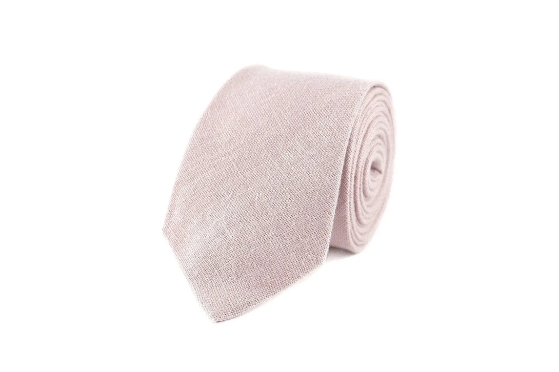 Dusty rose linen men's skinny or slim necktie available with matching handkerchief / Groomsmen gift ideas