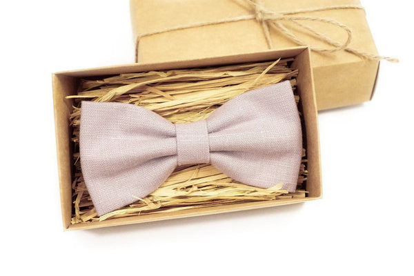 Dusty rose pre-tied linen wedding bow ties for groomsmen or groom / Anniversary gift for husband