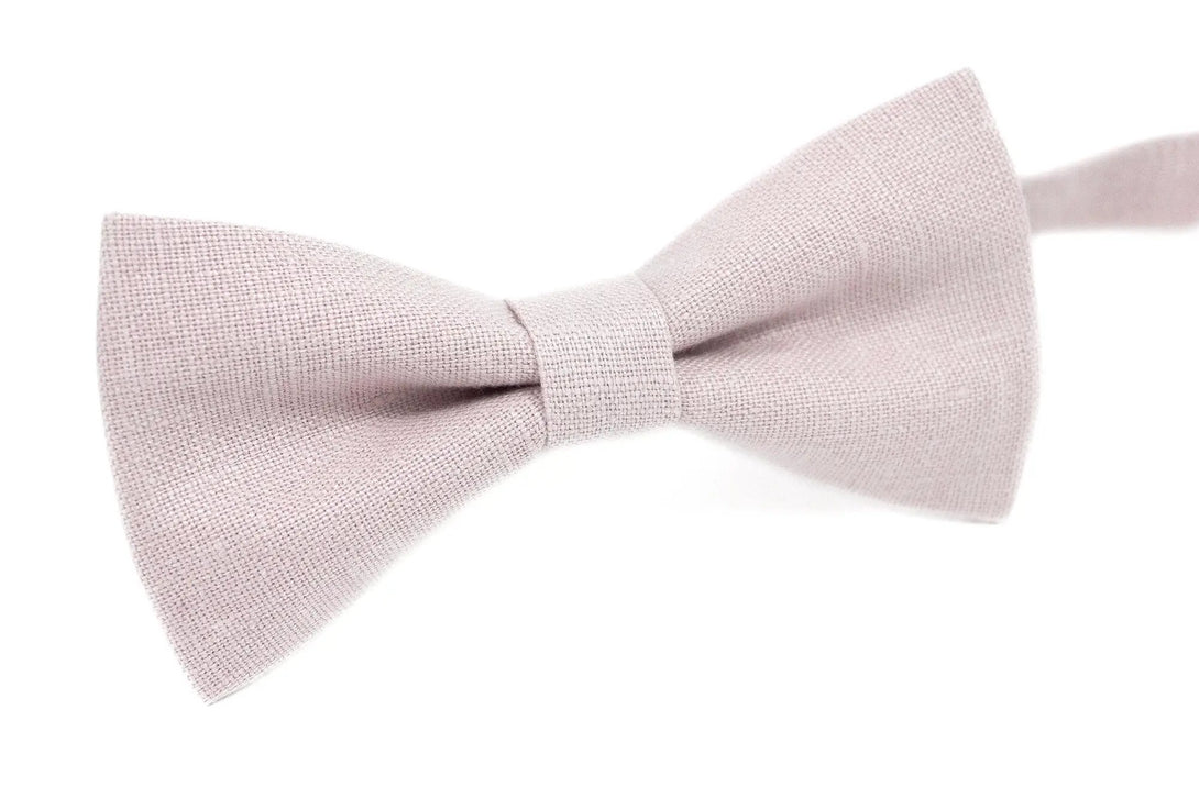 Dusty rose pre-tied linen groomsmen bow ties for weddings / Skinny or slim necktie available with matching pocket square