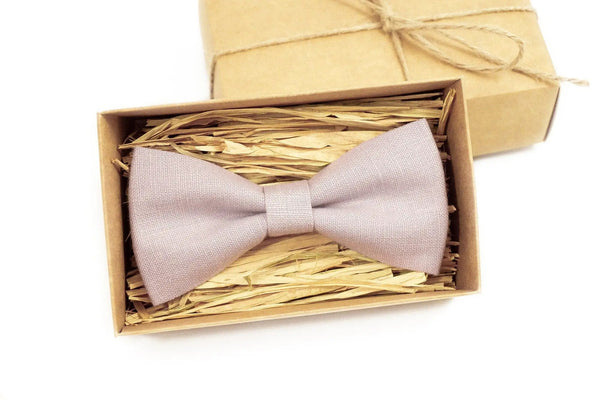 Dusty rose pre-tied linen groomsmen bow ties for weddings / Skinny or slim necktie available with matching pocket square