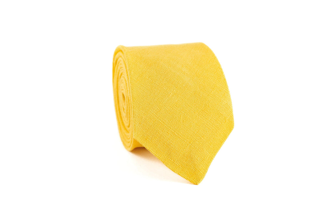 Bright Yellow linen bow ties for men and baby boys / Bright yellow groomsmen necktie for summer wedding available with matching handkerchief