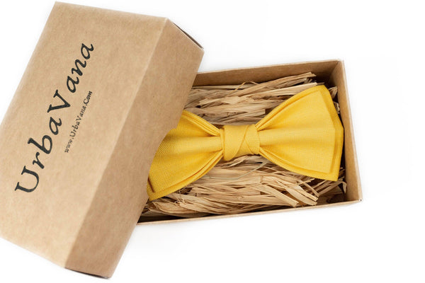 Yellow linen wedding bow ties - bow ties for men and pocket square