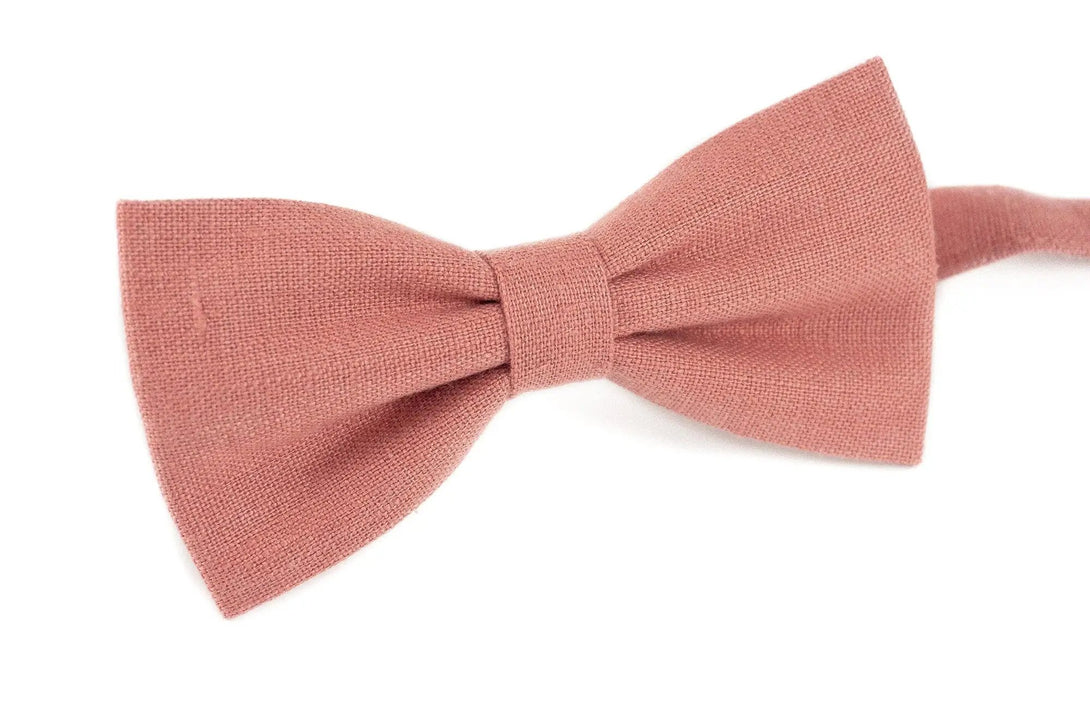 Dark dusty rose butterfly bow ties for man and toddler boys / Linen wedding necktie for groomsman