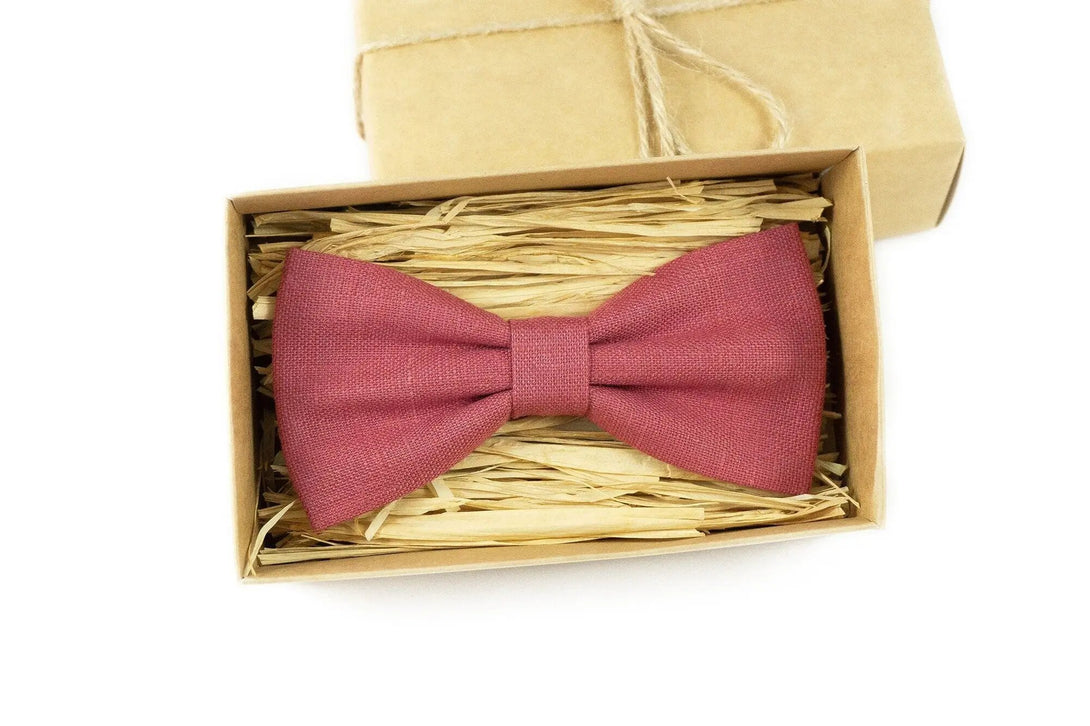 Dark rose linen wedding bow tie for groomsmen / Chianti rose bow ties for men and toddler baby boys