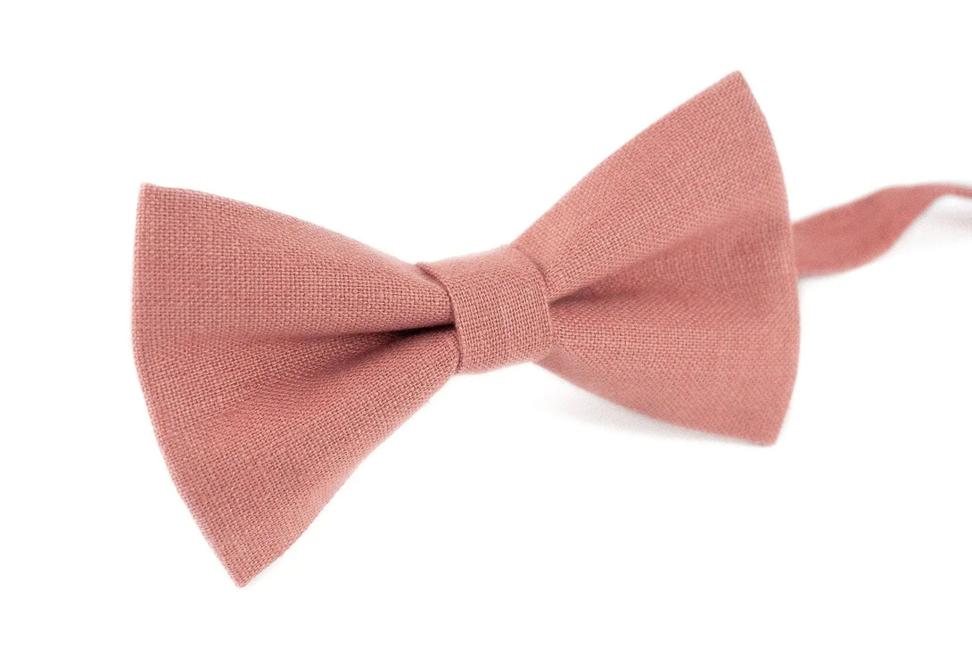 Dark dusty rose bow linen wedding bow ties for groomsman proposal gift / Unique gift for father or husband