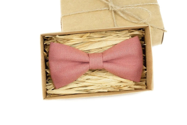 Dark dusty rose pre-tied linen wedding bow ties for groomsman and groom / Anniversary gift for men