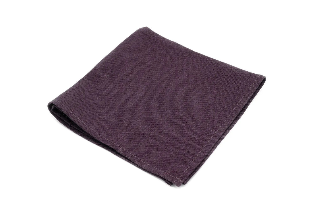 Eggplant color linen pocket square / handkerchief available with matching wedding necktie for groomsmen proposal gift