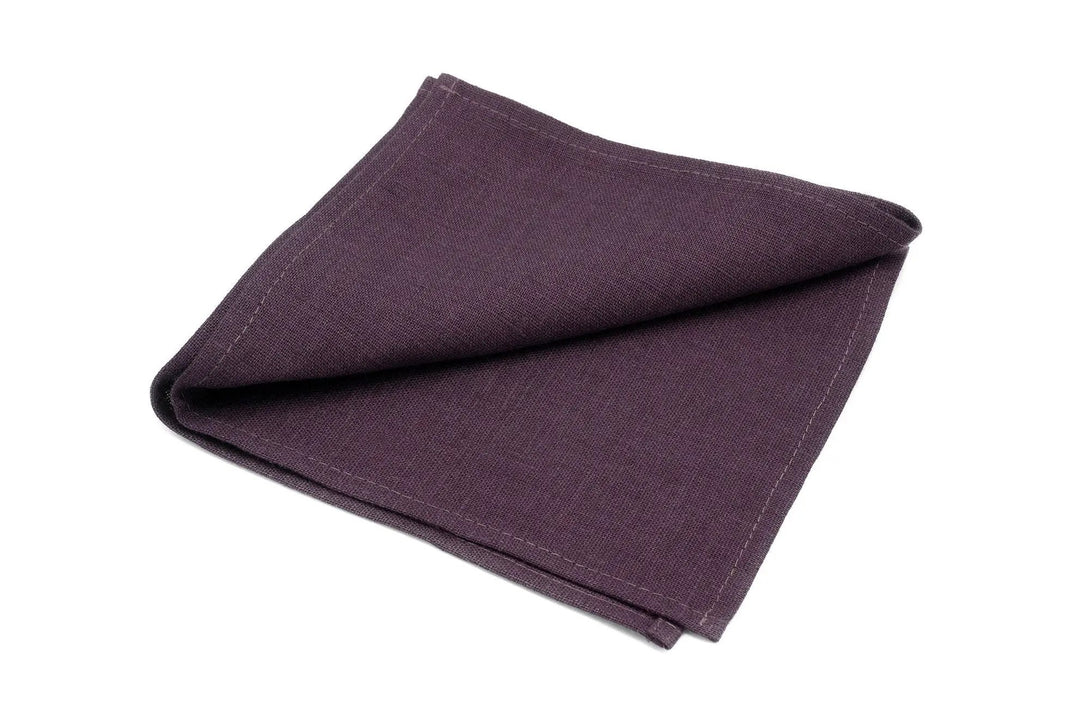 Eggplant color linen pocket square / handkerchief available with matching wedding necktie for groomsmen proposal gift